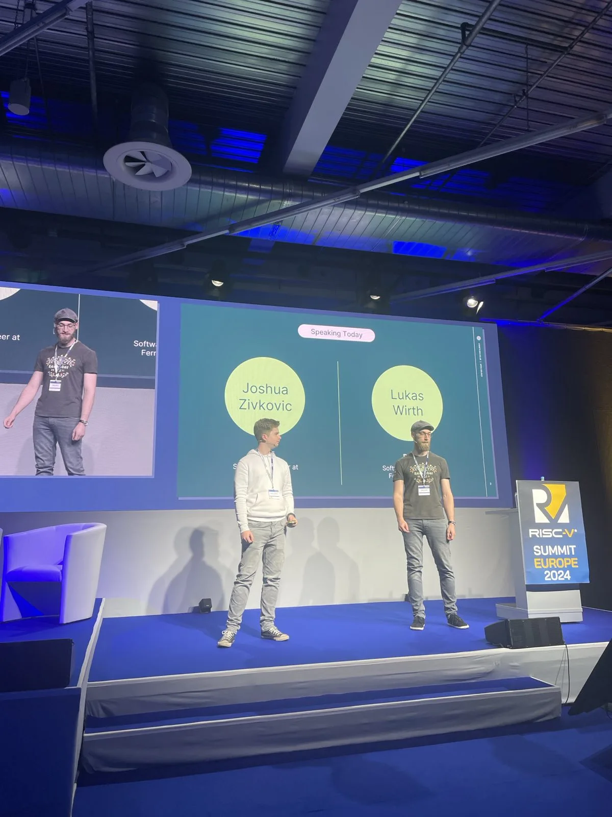 Josh and Lukas on stage at the RISC-V Summit